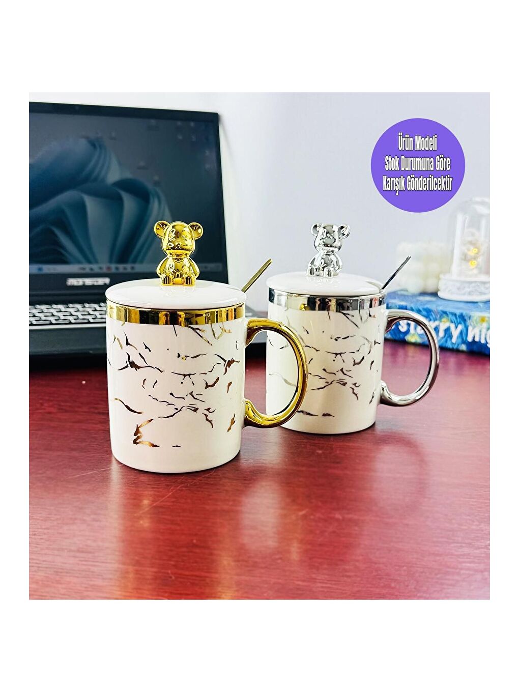 Karışık Figürlü Ve Mermer Desenli Seramik Kupa