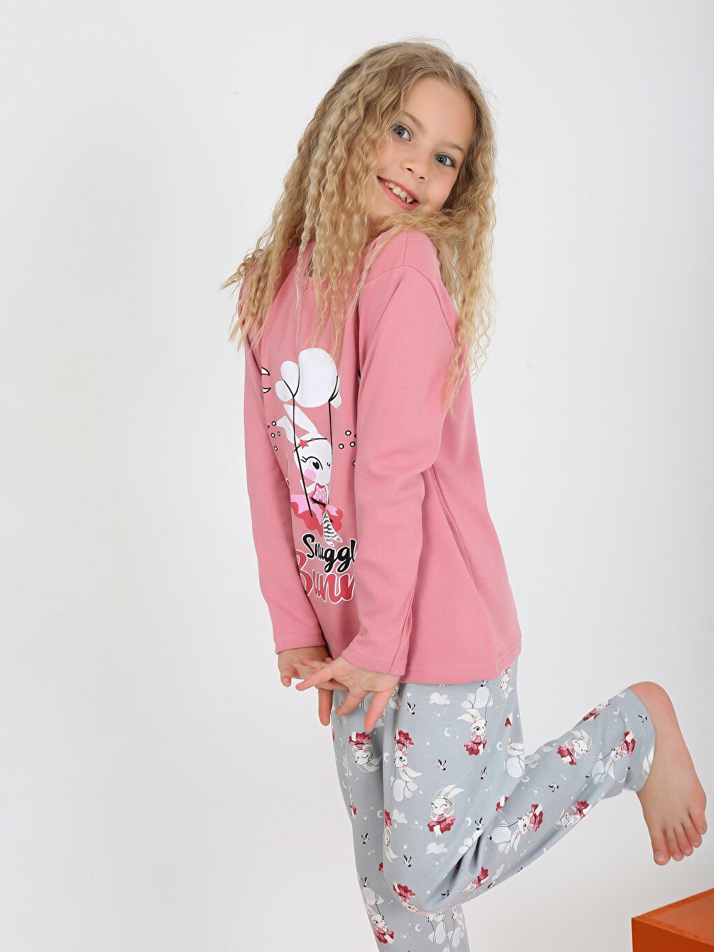 Pembe Kız Çocuk Uzun Kollu %100 Pamuklu Pijama Takımı Snuggle Bunny-2