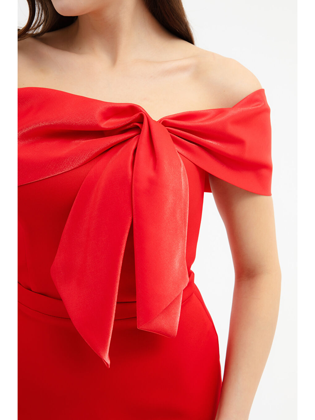 Kadın Kırmızı Yaka Detaylı Söz Nişan Nikah Abiye Elbise-2