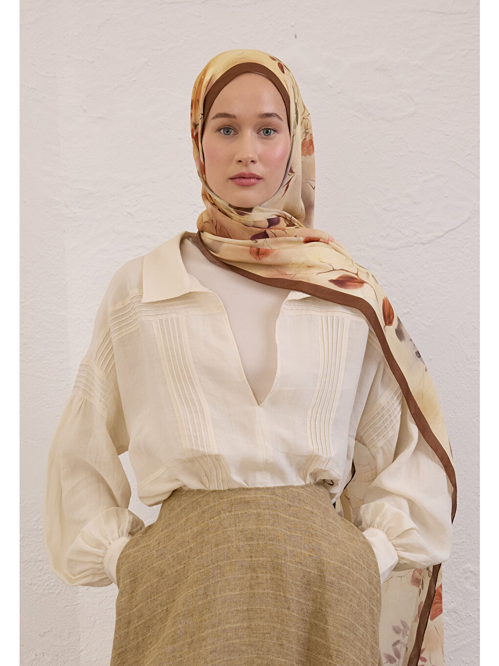 Kahverengi Sweet Wıllıam Desen Rami Şal Kahve-2