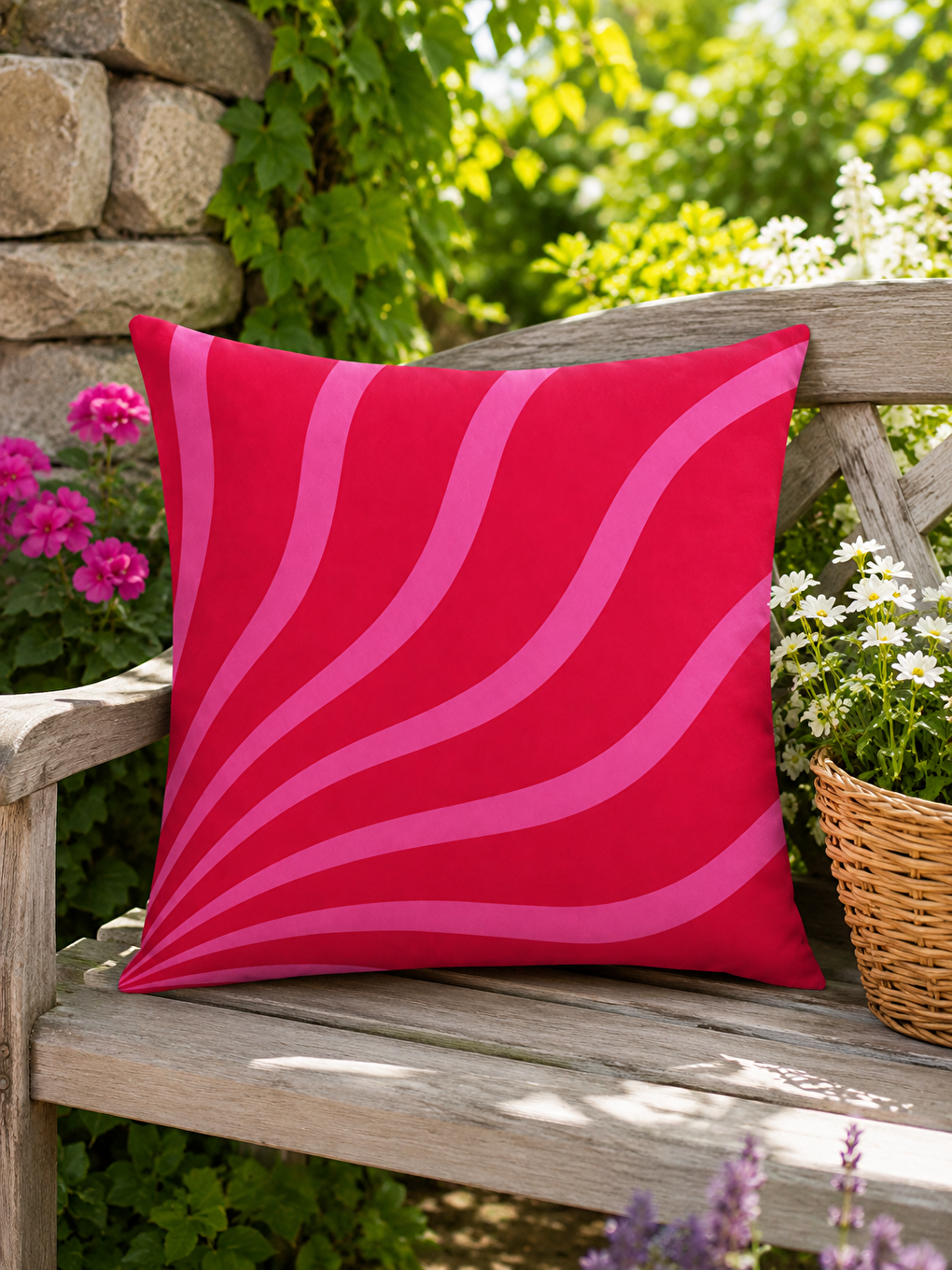 Fuşya Pembe Dalga Soyut Desenli Dekoratif Kırlent Kılıfı Modern Minimal Dekor 43x43 Cm-1