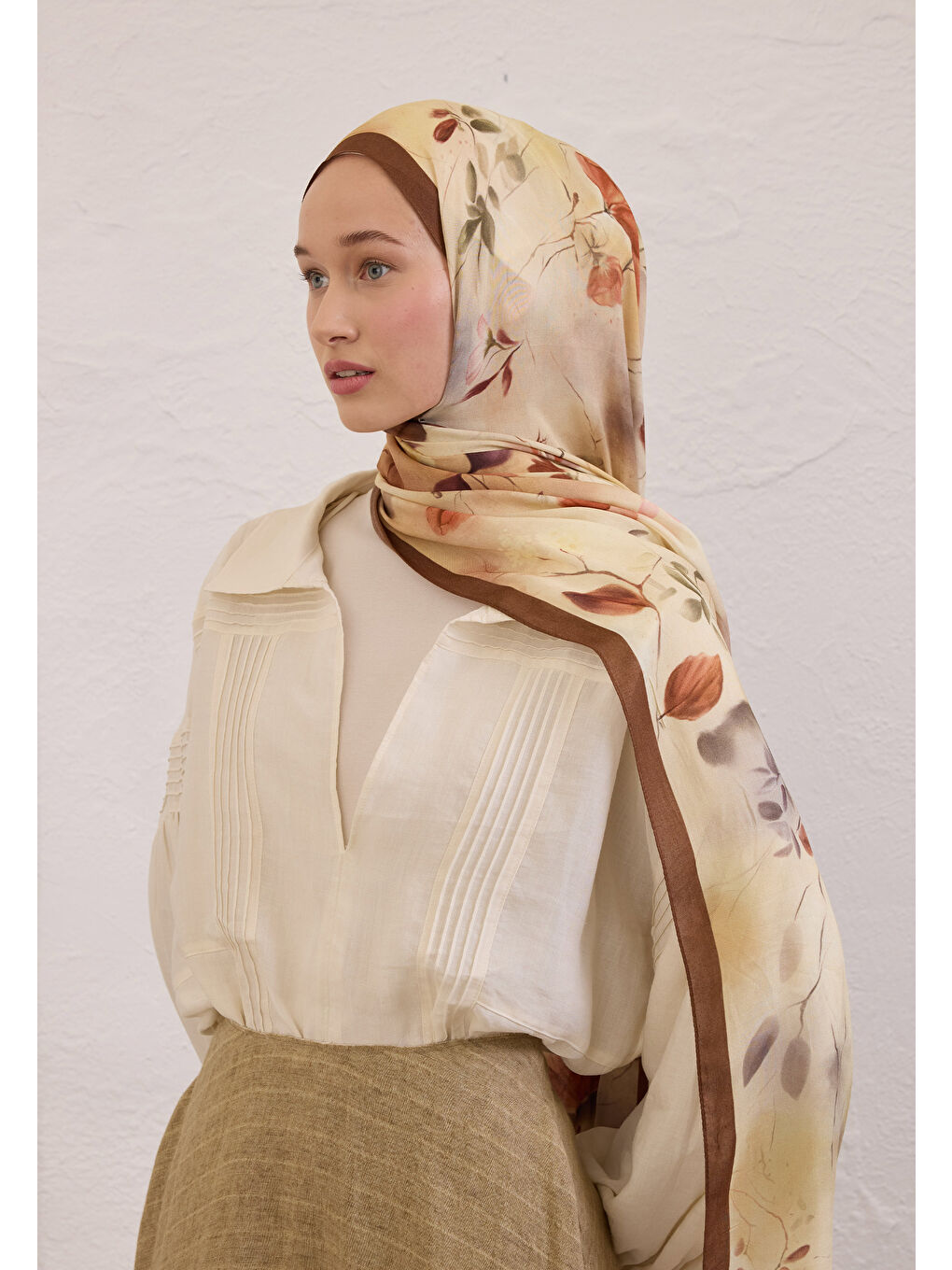 Kahverengi Sweet Wıllıam Desen Rami Şal Kahve-3