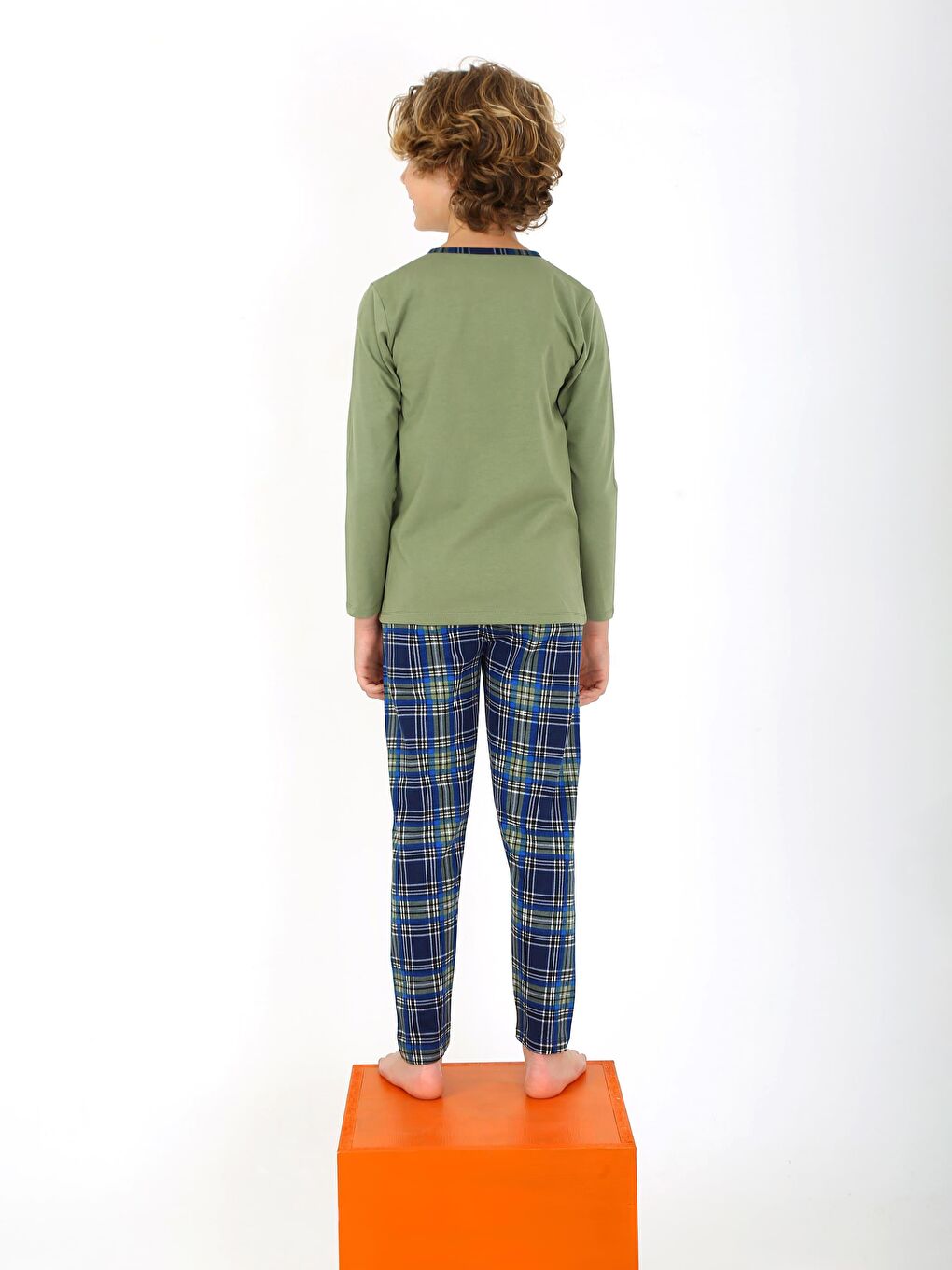 Haki Erkek Çocuk Uzun Kollu %100 Pamuklu Düğme Detaylı Pijama Takımı Next Level-2