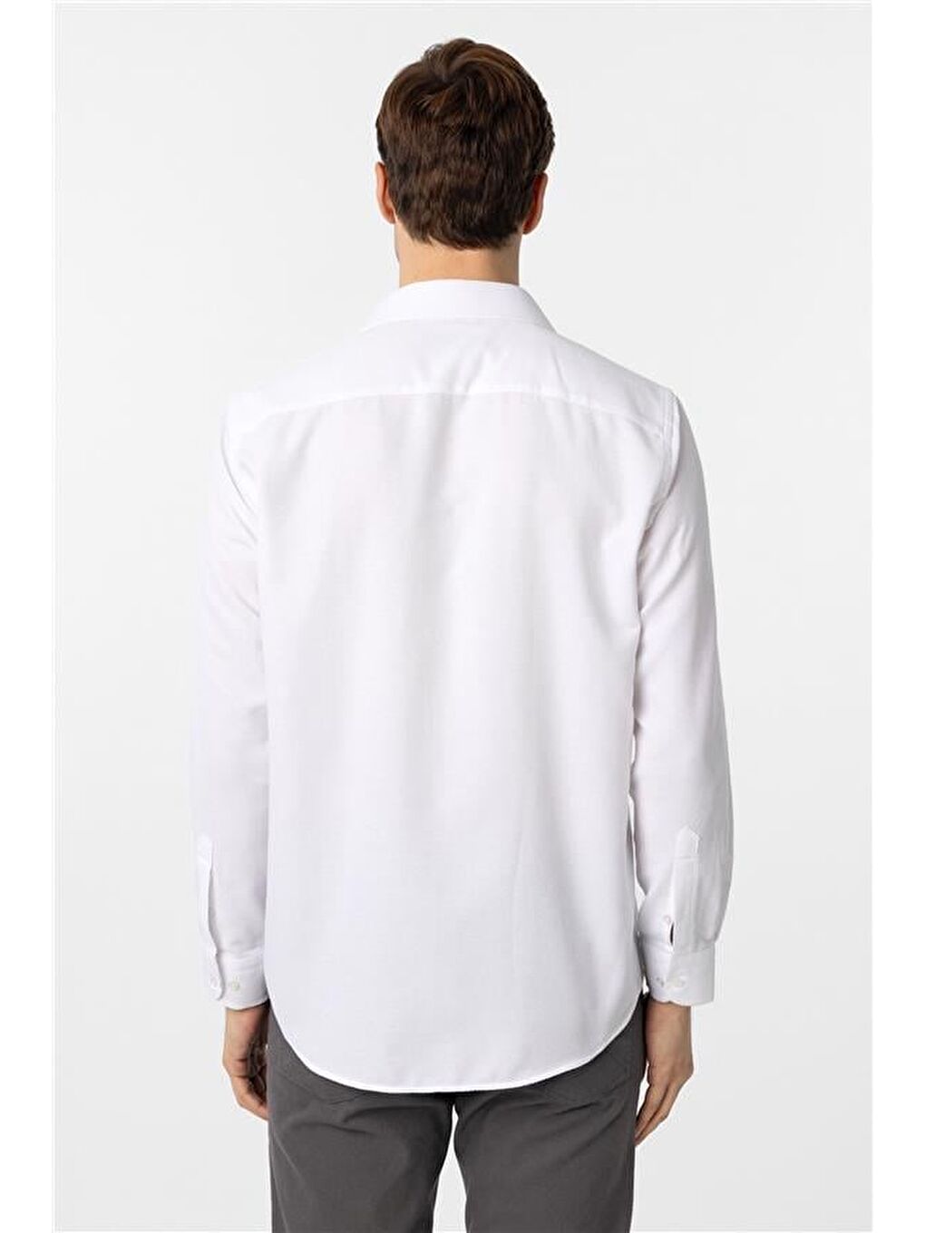 Beyaz Regular Armürlü Klasik Yaka Gömlek-3