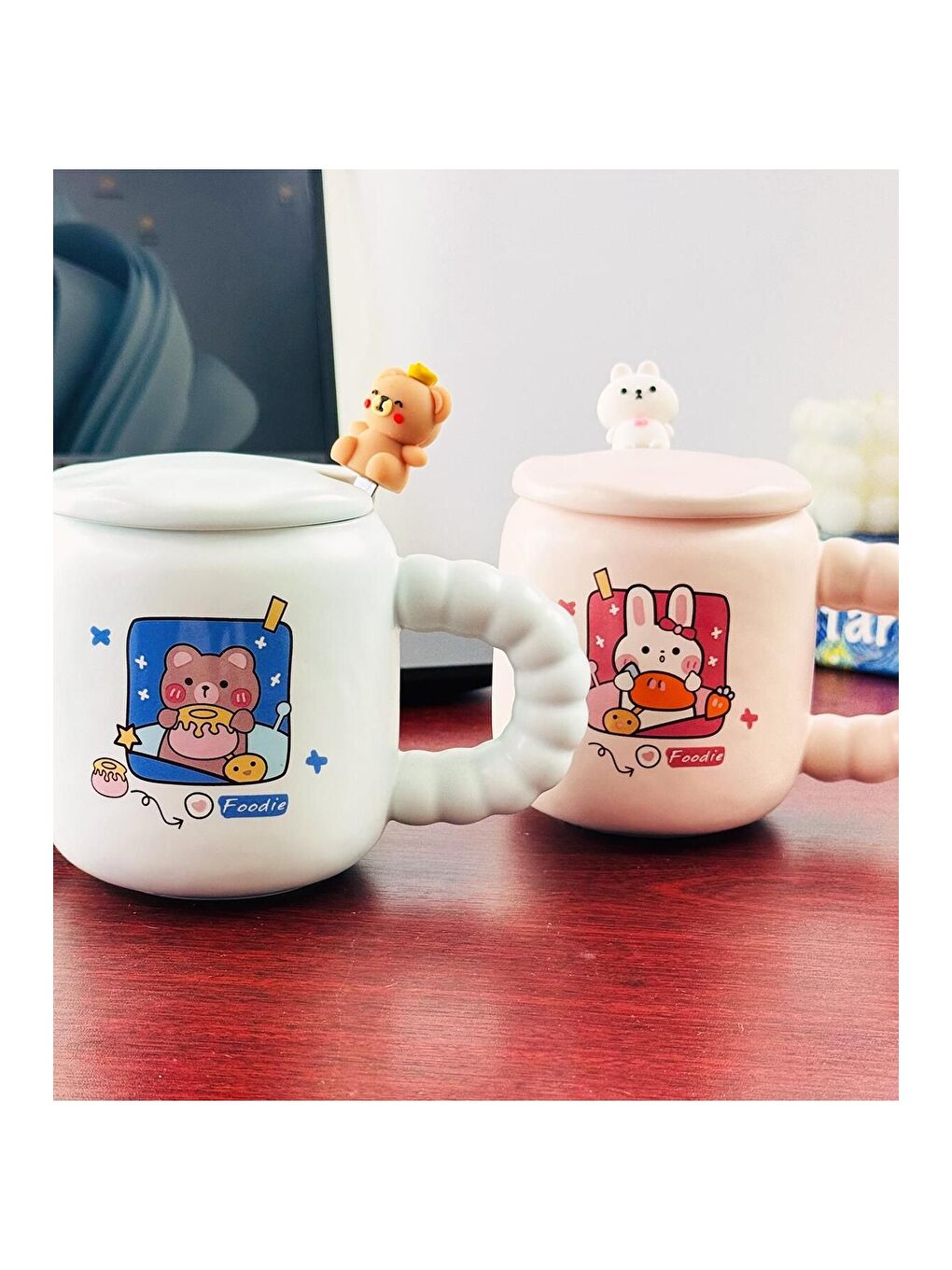 Karışık Sevimli Tavşan Ve Ayı Tasarımlı Seramik Kupa-1