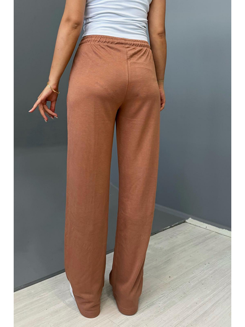 Sarı Kadın Hardal Çımalı 2 Iplik Bol Paça Eşofman Altı-2