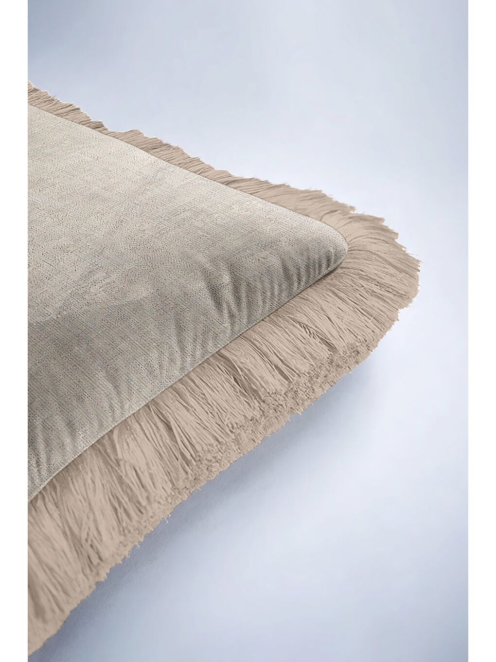 Karışık Modern Lüks Saçaklı Yastık Kılıfı - Doğal Doku Rustik Bej Püsküllü Kırlent Kılıfı-6