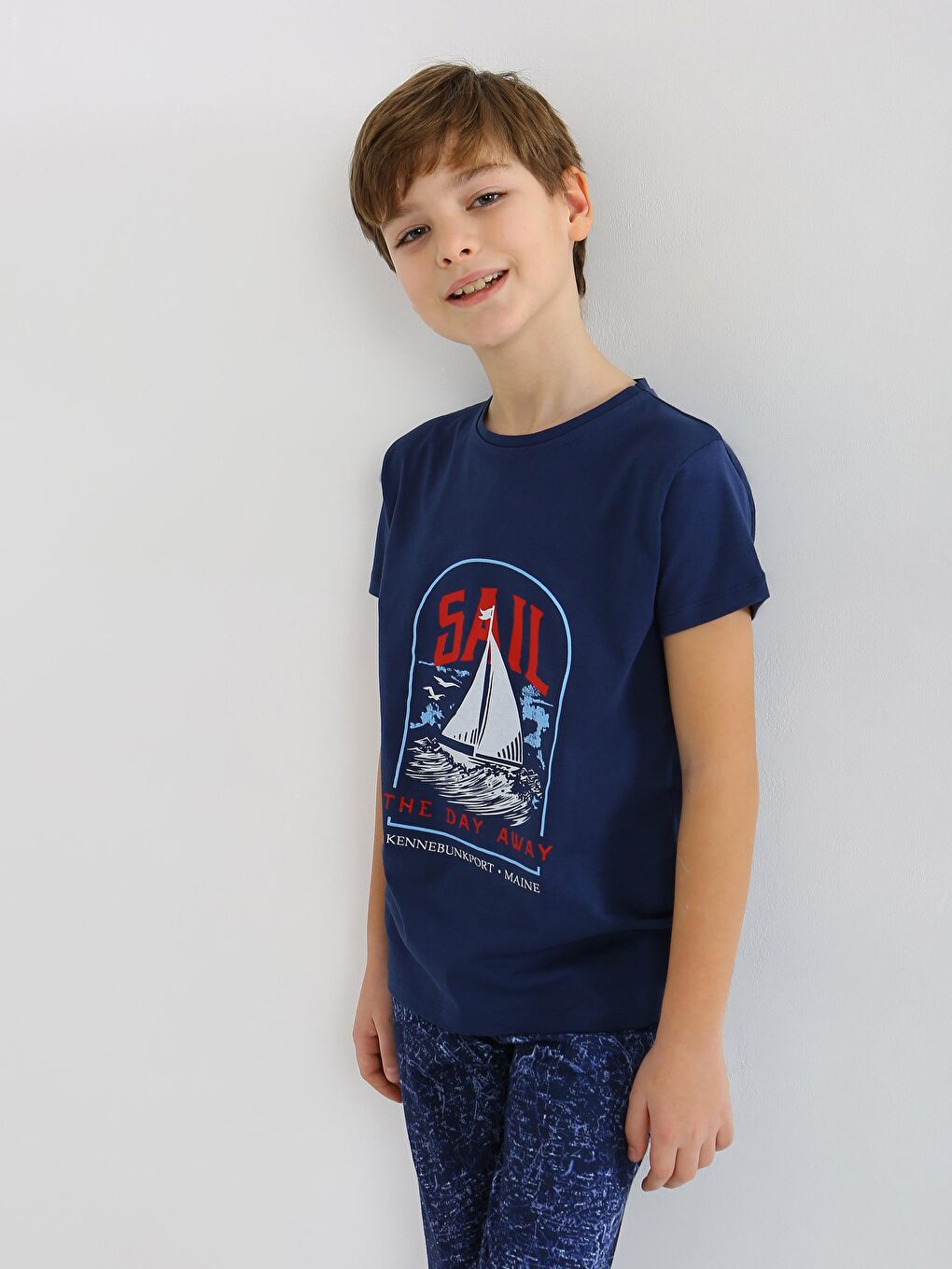 Lacivert Erkek Çocuk Kısa Kollu %100 Pamuklu Pijama Takımı Sail