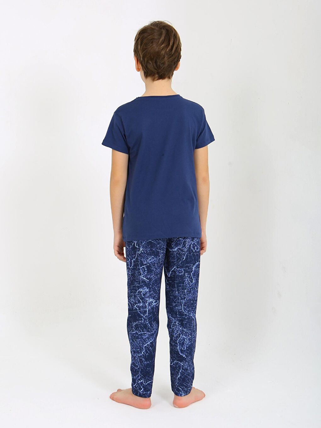 Lacivert Erkek Çocuk Kısa Kollu %100 Pamuklu Pijama Takımı Sail-1