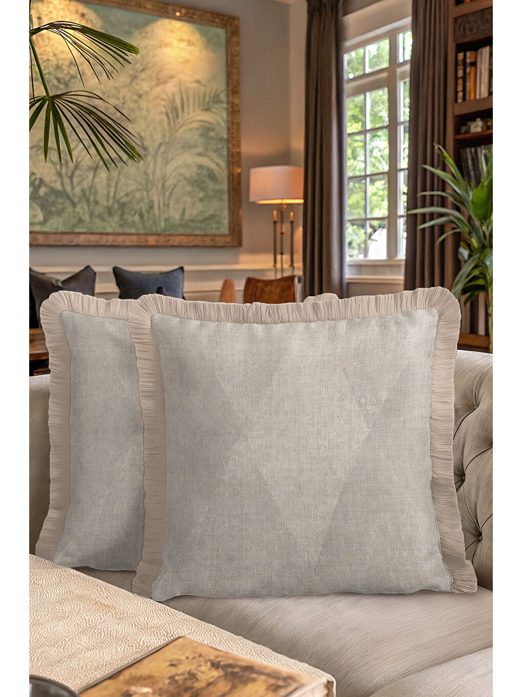 Karışık Modern Lüks Saçaklı Yastık Kılıfı - Doğal Doku Rustik Bej Püsküllü Kırlent Kılıfı-7