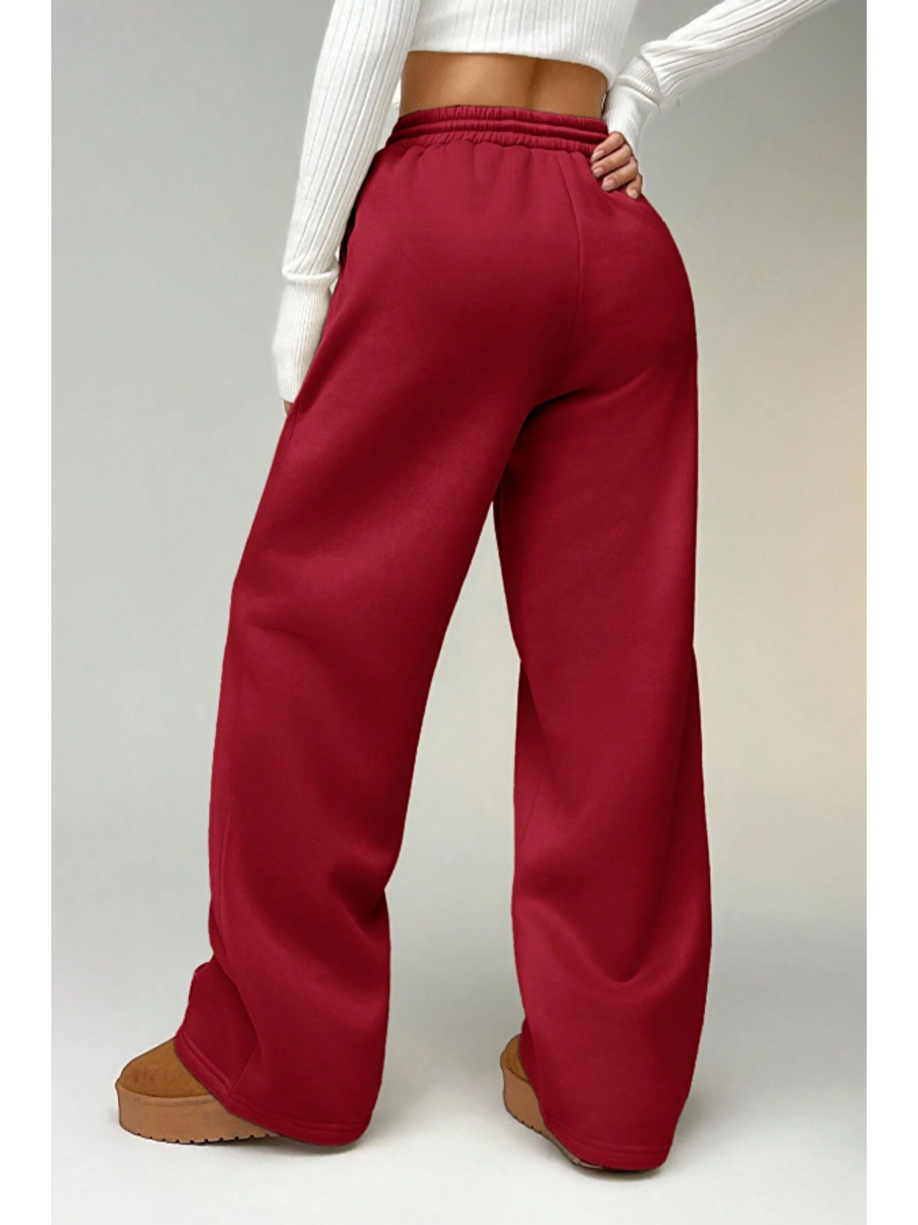 Kadın Kırmızı Çımalı 2 Iplik Bol Paça Eşofman Altı-2