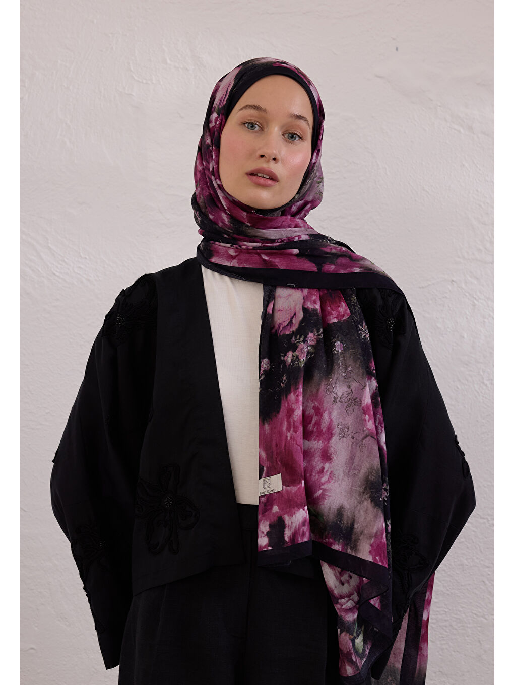 Vıntage Rose Desen Rami Şal Mürdüm-1