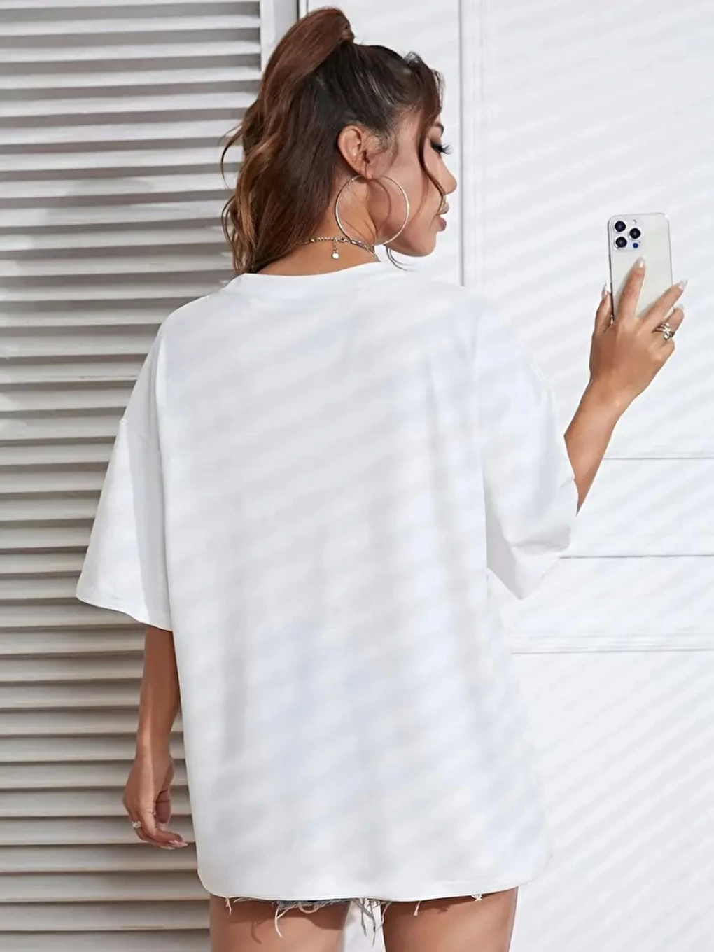 New York Baskılı Oversize Bisiklet Yaka T-shirt - Beyaz-1