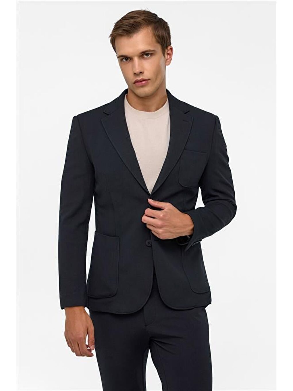 Siyah Slim Fit Düz 6 Drop Spor Takım Elbise-1