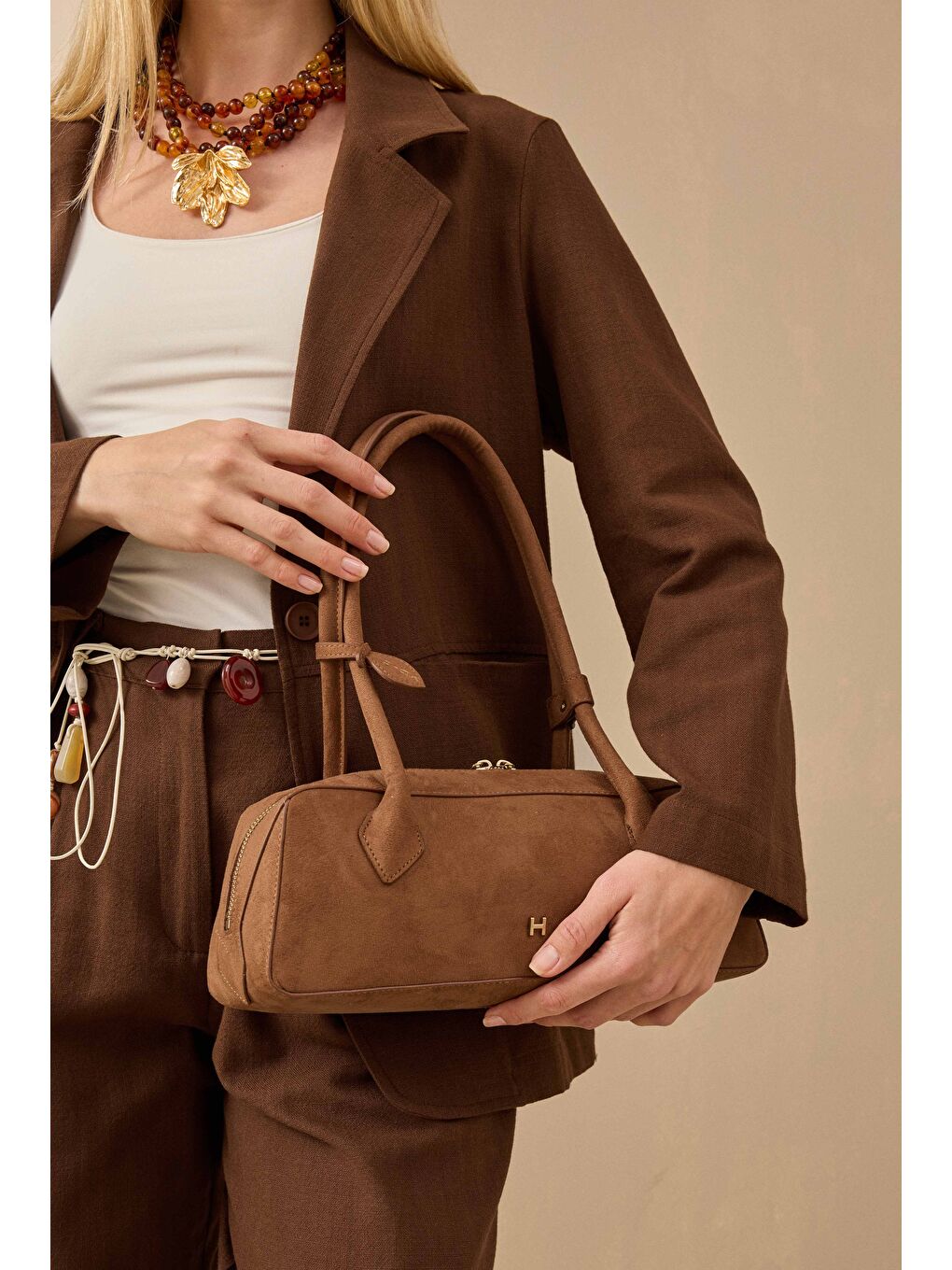 Kahverengi Çift Pileli Keten Pantolon Kahve-2