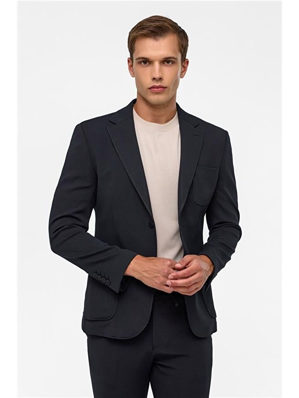 Siyah Slim Fit Düz 6 Drop Spor Takım Elbise-2