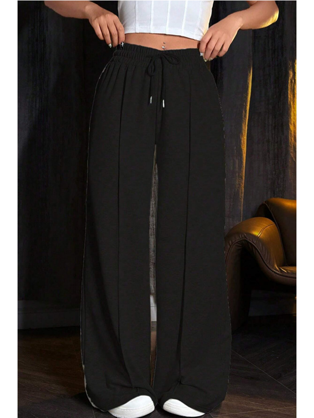 Kadın Siyah Çımalı 2 Iplik Bol Paça Eşofman Altı