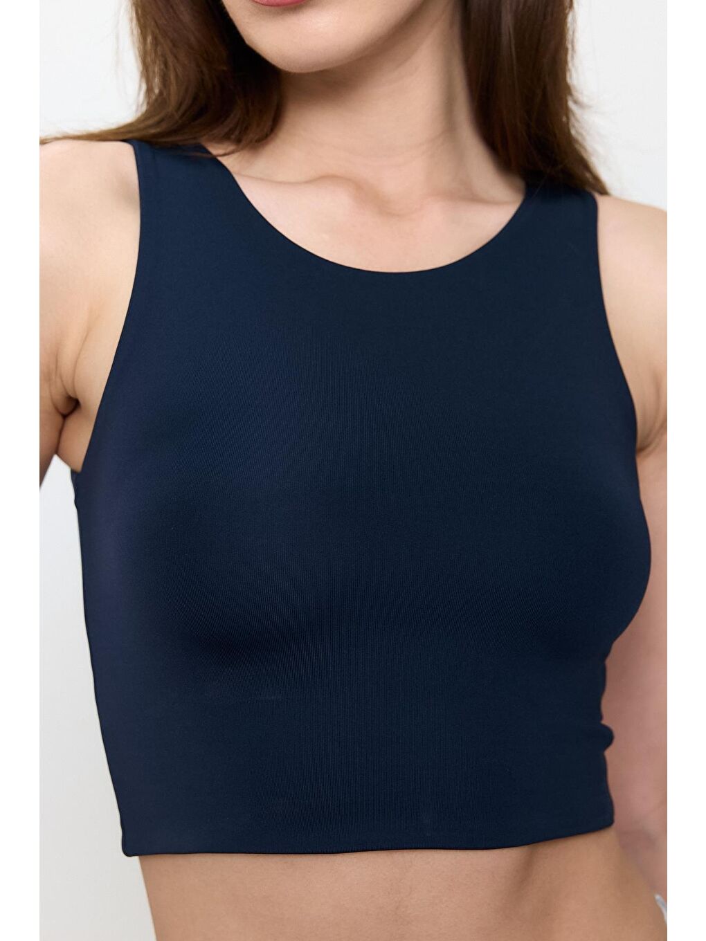 Lacivert Slimfit Crop Top Bluz-2