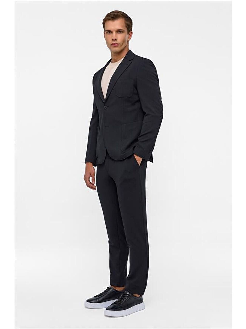 Siyah Slim Fit Düz 6 Drop Spor Takım Elbise-6