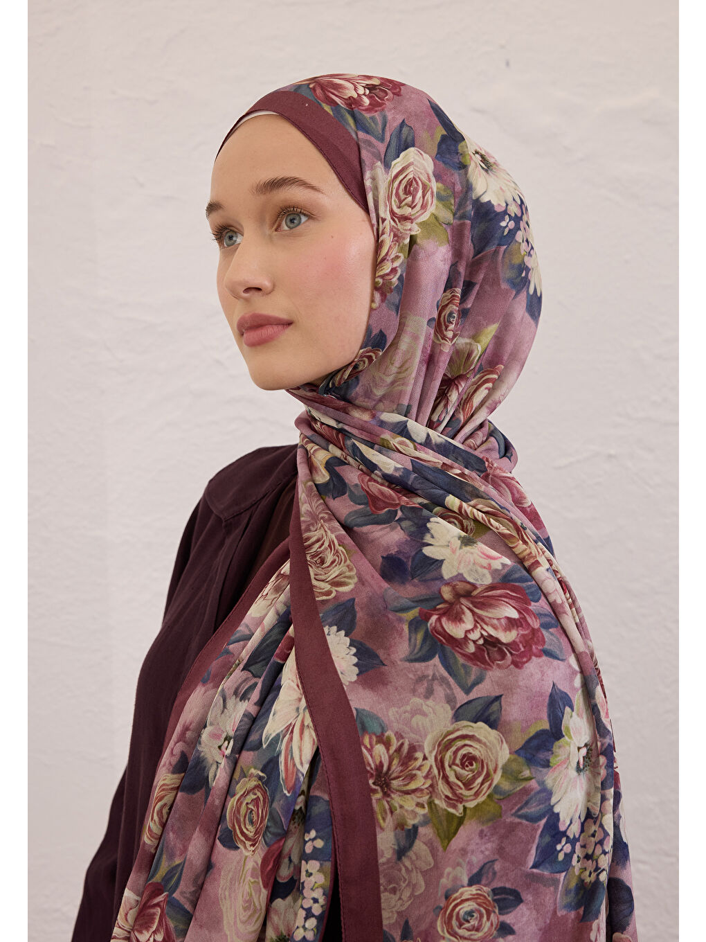 Pembe Magnolıa Desen Rami Şal Gül Kurusu-2