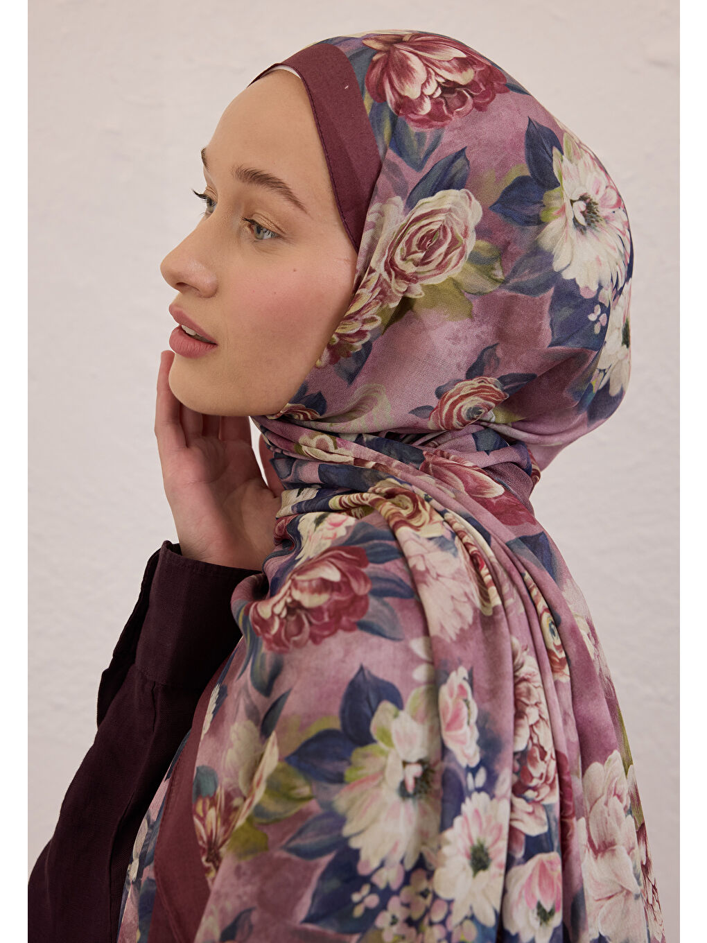 Pembe Magnolıa Desen Rami Şal Gül Kurusu-3