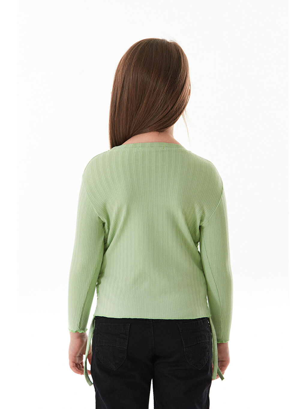 Turkuaz Fitilli Girl Power Baskılı Yanları Büzgülü Kız Çocuk Bluz-2