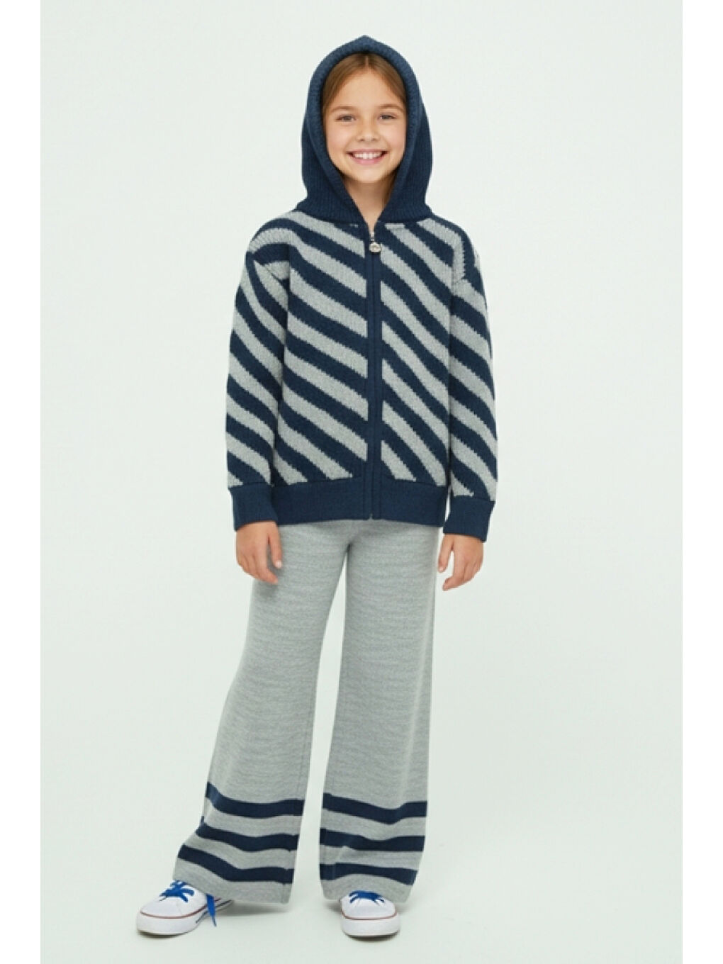 Lacivert Kız Çocuk Triko 2'li Alt-Üst Takım (Hırka ve Alt) 10-15 Yaş 12431