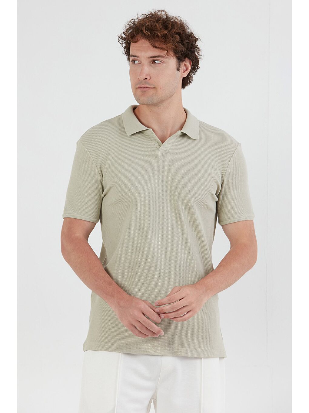 Turkuaz Waffle Kumaş Polo Yaka Tişört-1