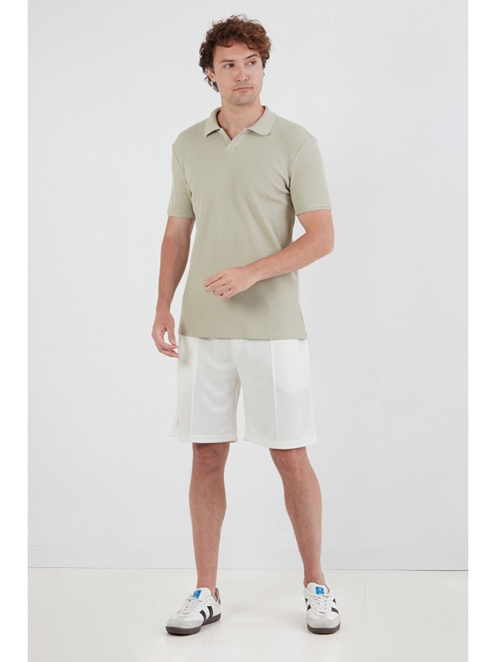 Turkuaz Waffle Kumaş Polo Yaka Tişört-2