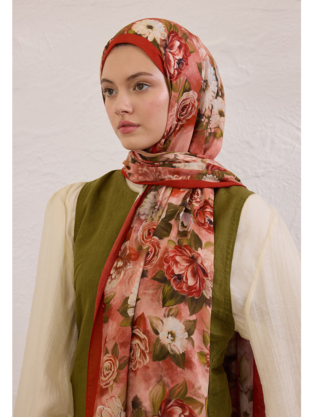 Magnolıa Desen Rami Şal Kırmızı-2