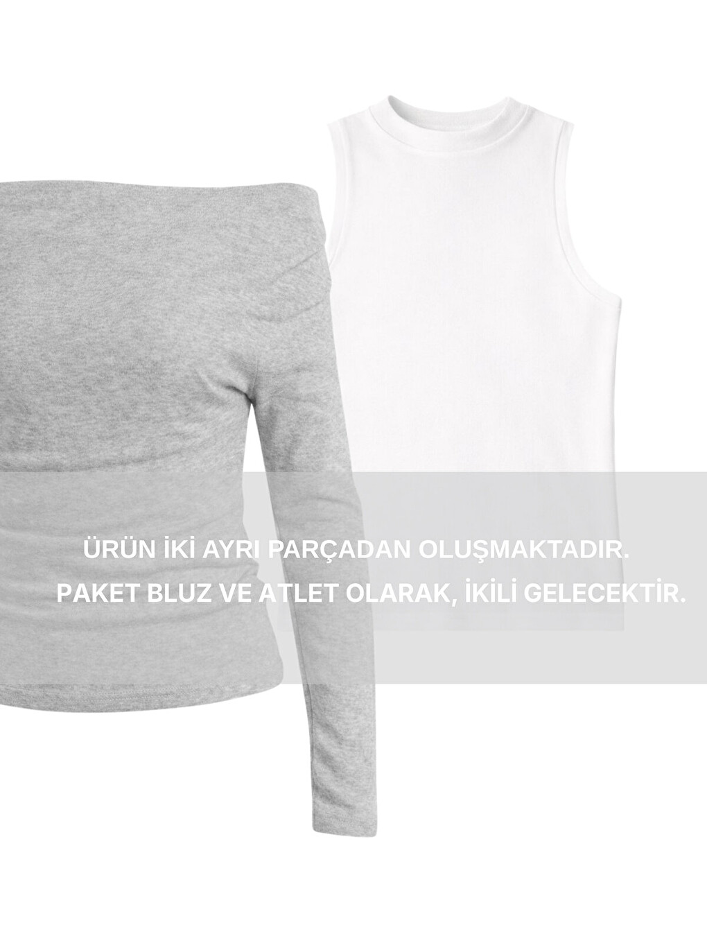 Gri Açık Omuzlu Atletli Örme Bluz GRİ MELANJ LAX0009-4