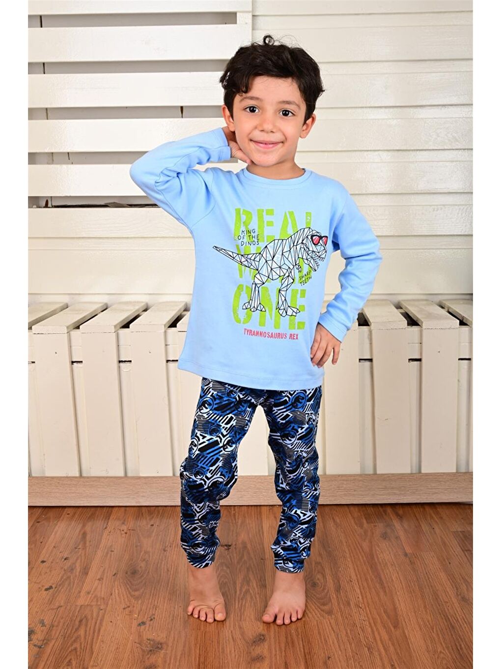Erkek Çocuk Uzun Kollu Pijama Takımı Dino Rex Mavi