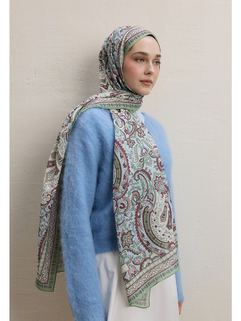 Elegant Desen Şal Mint Yeşili