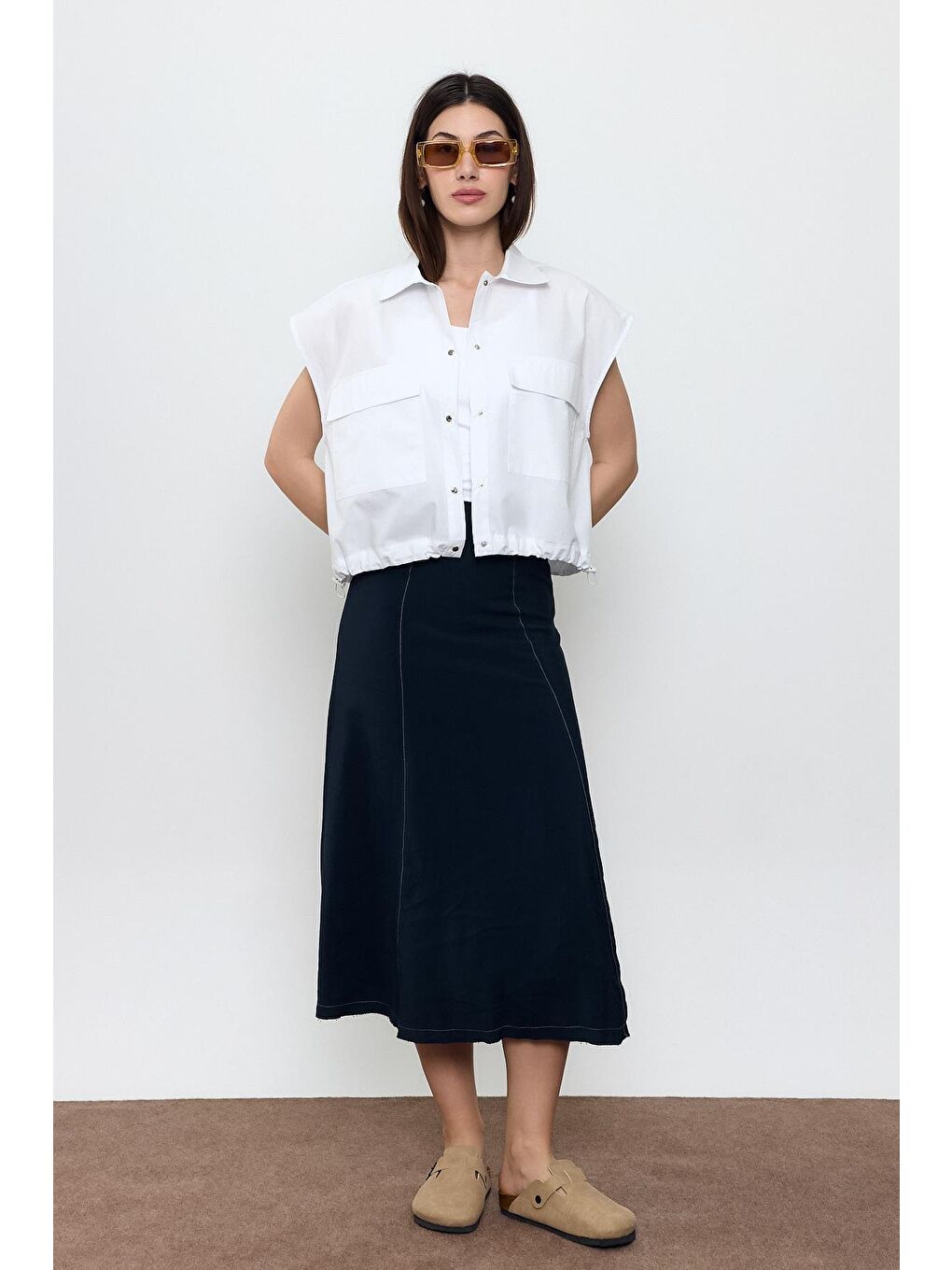 Beyaz %100 Pamuk Cepli Bluz-1