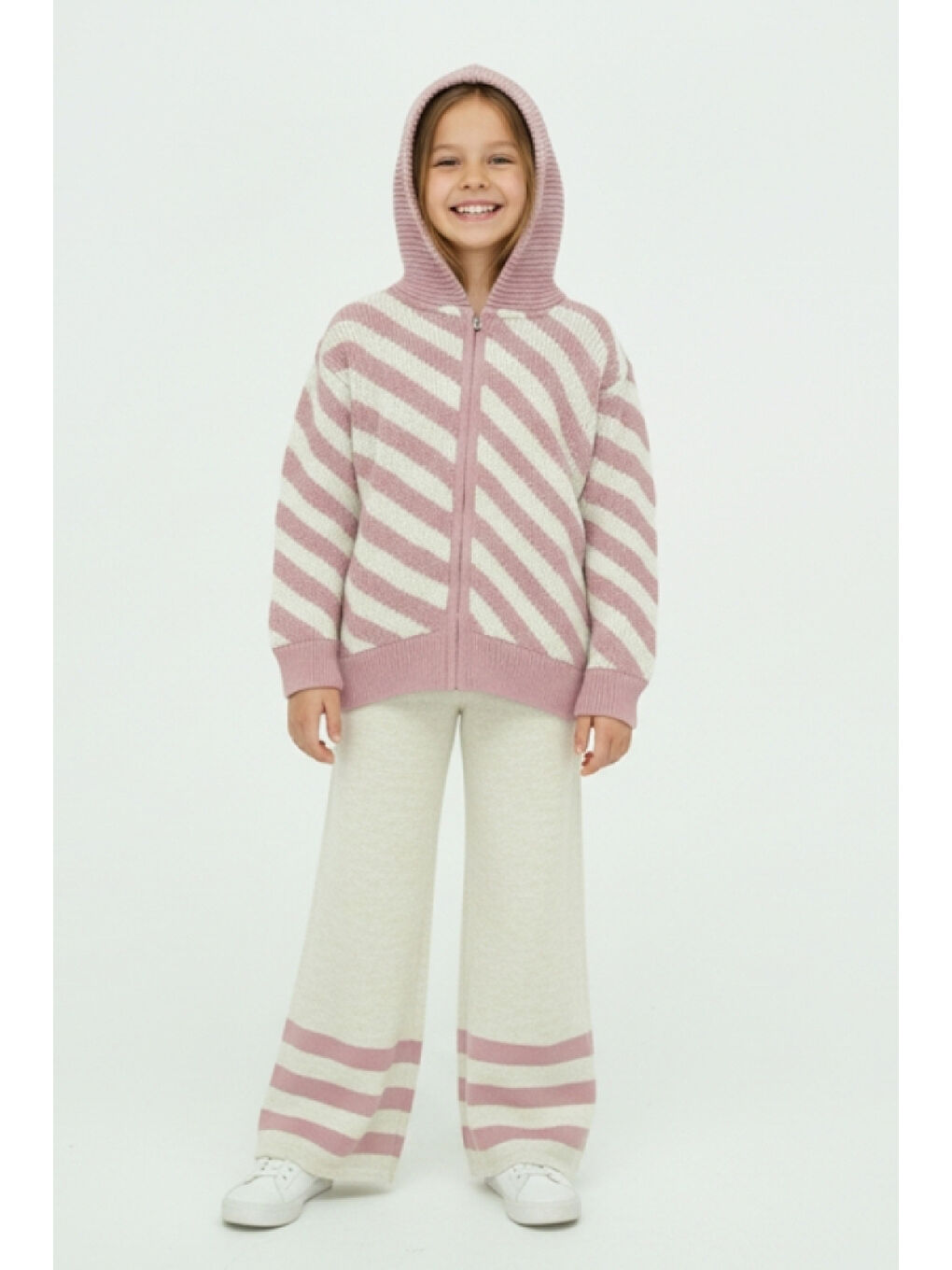 Pembe Kız Çocuk Triko 2'li Alt-Üst Takım (Hırka ve Alt) 10-15 Yaş 12431