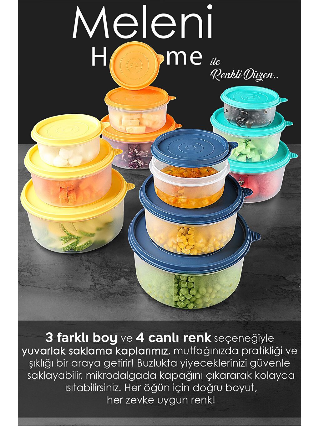 24'lü Yuvarlak Gıda Saklama Kabı Seti 12x250 6x600 6x1200 ml Yeşil-4