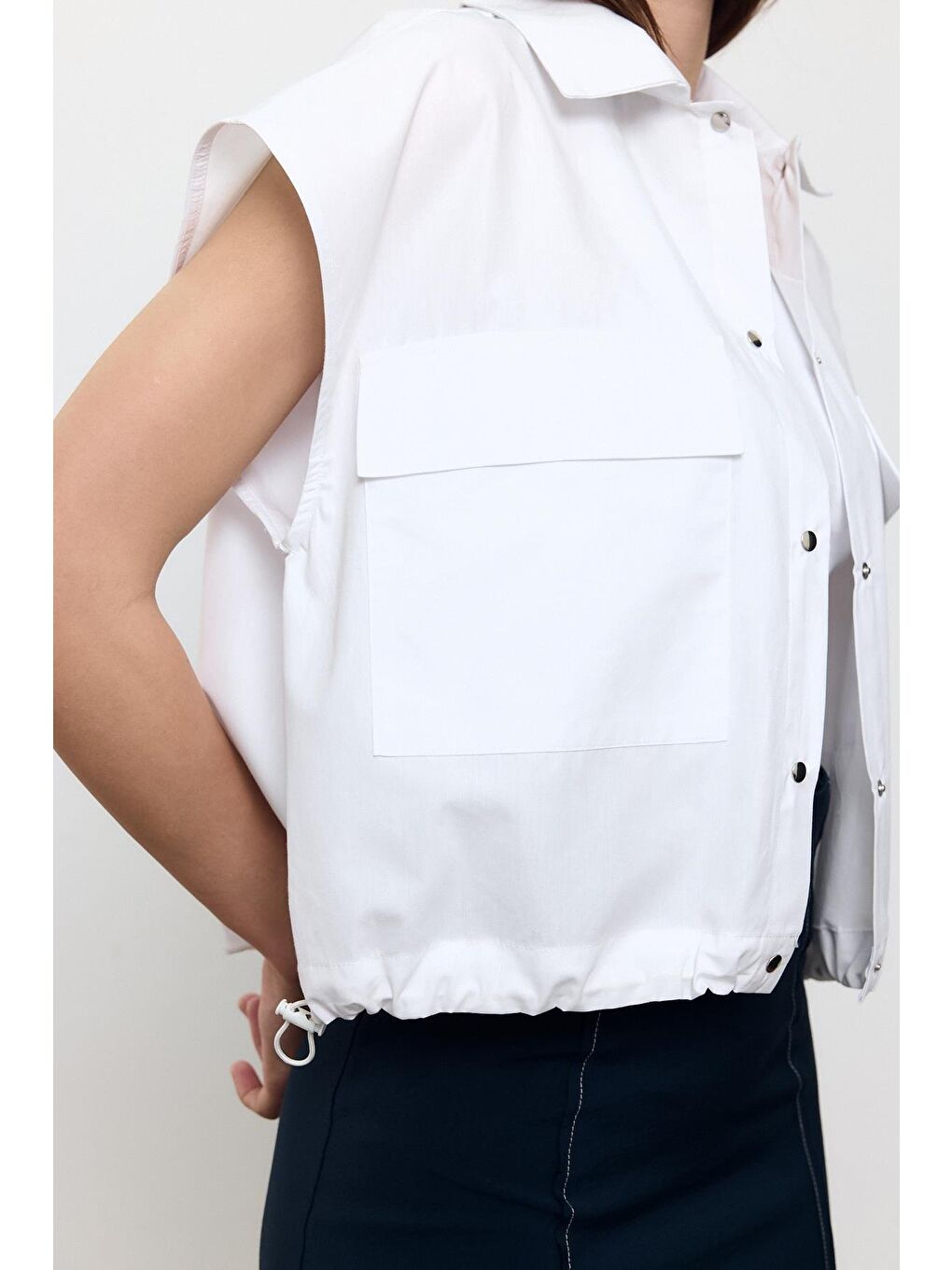 Beyaz %100 Pamuk Cepli Bluz-2