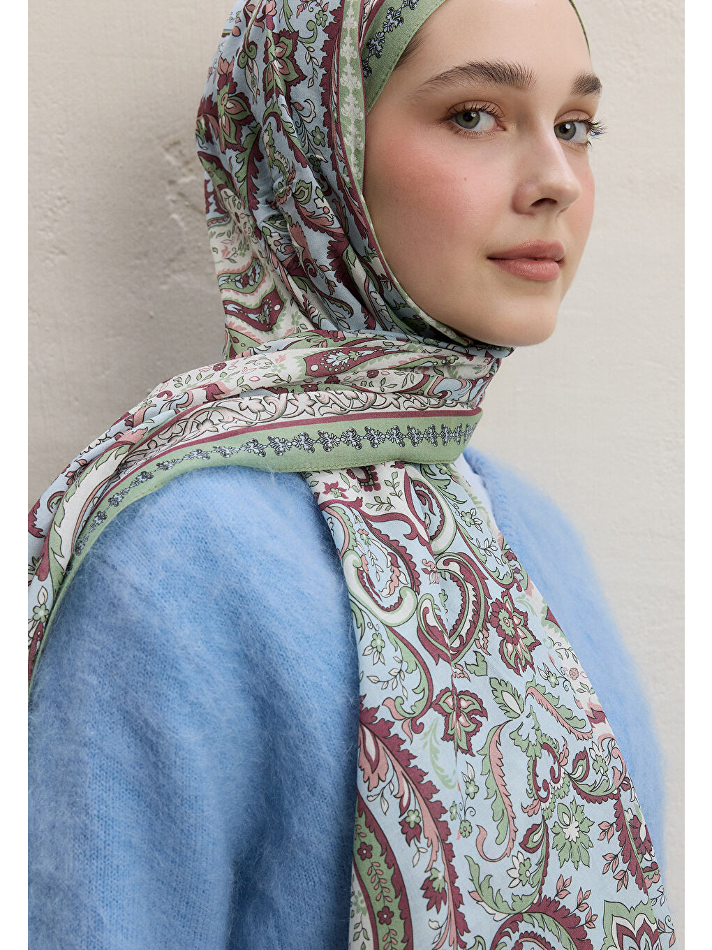 Elegant Desen Şal Mint Yeşili-1