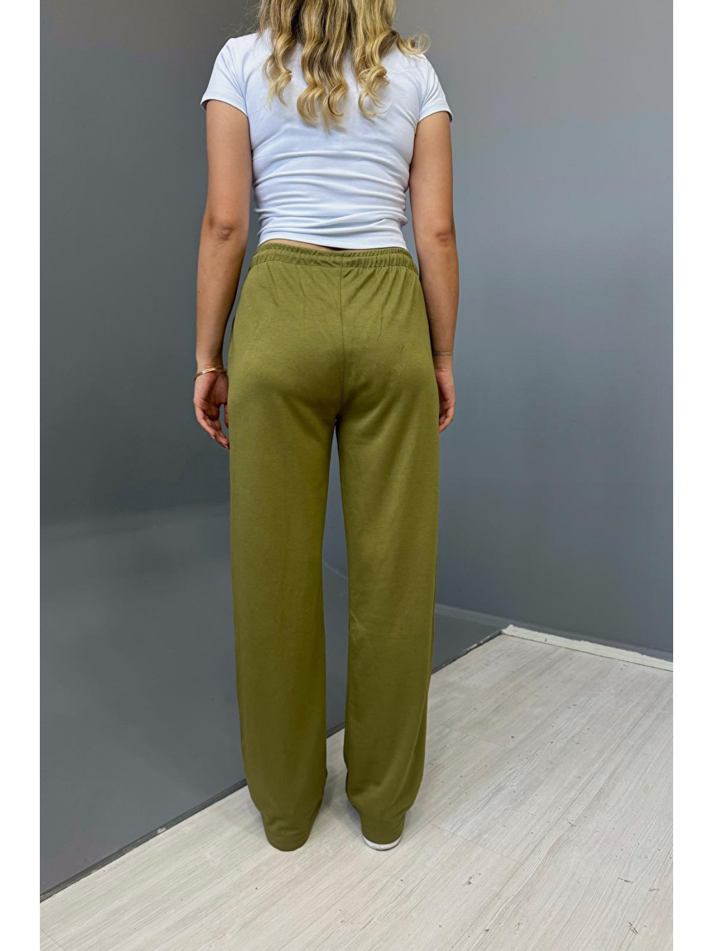 Kadın Haki Çımalı 2 Iplik Bol Paça Eşofman Altı-2