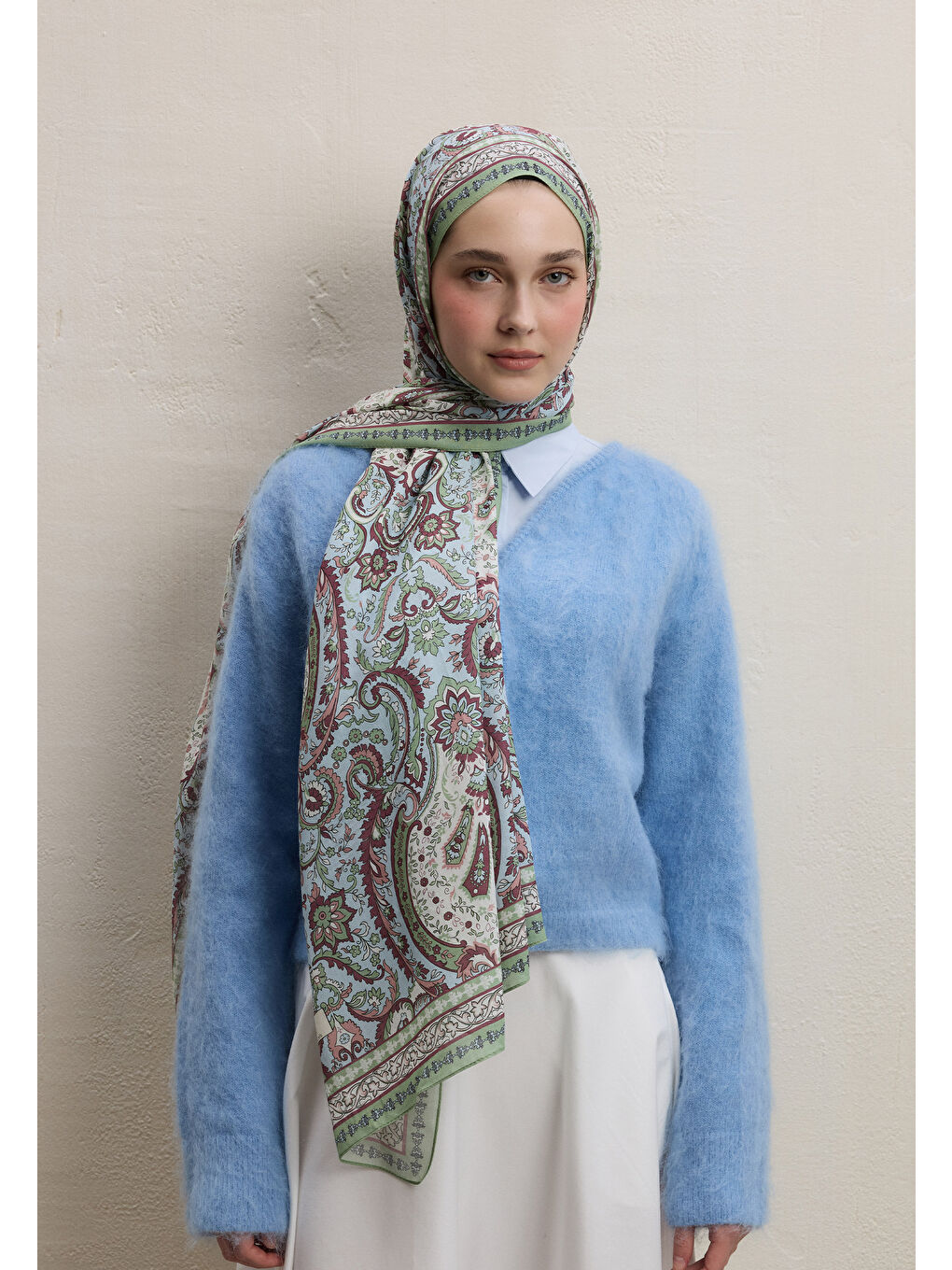 Elegant Desen Şal Mint Yeşili-2