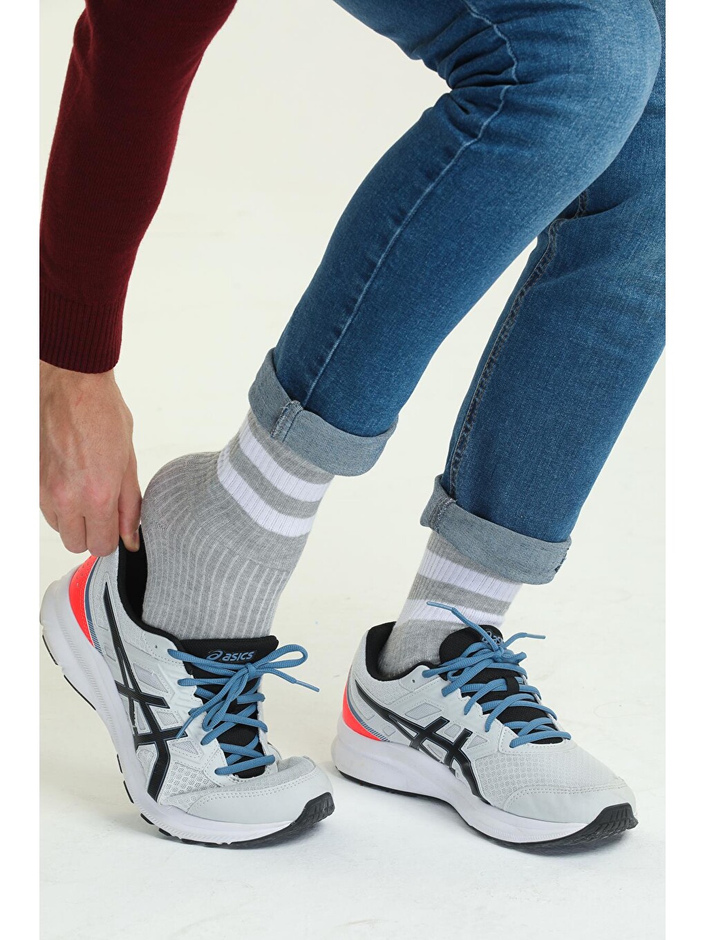 Renksiz 5'li paket beyaz çizgili farklı renklerde kısa soket Erkek Unisex Çorap-2