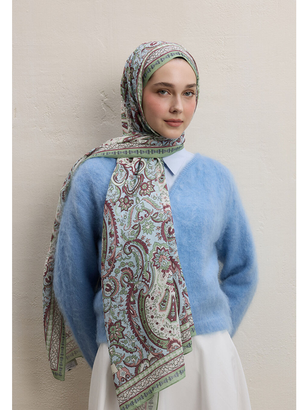 Elegant Desen Şal Mint Yeşili-3