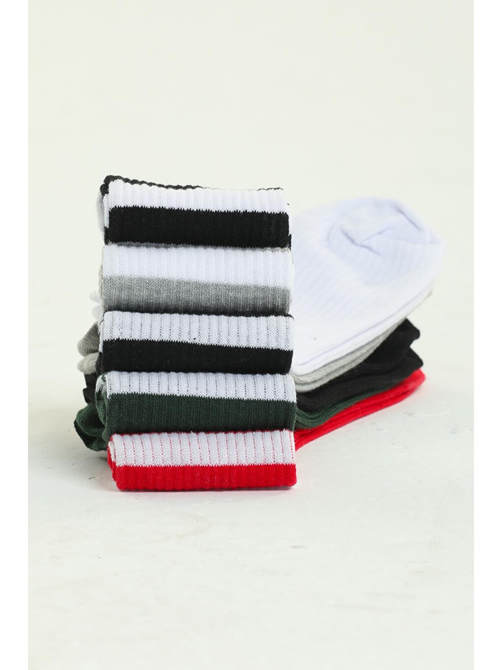 Renksiz 5'li paket beyaz çizgili farklı renklerde kısa soket Erkek Unisex Çorap-4