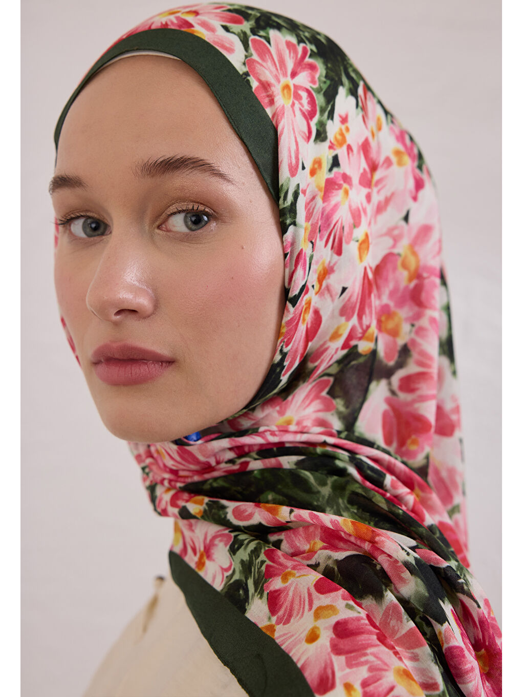 Karışık Cherry Blossom Desen Rami Şal Kaktüs-1