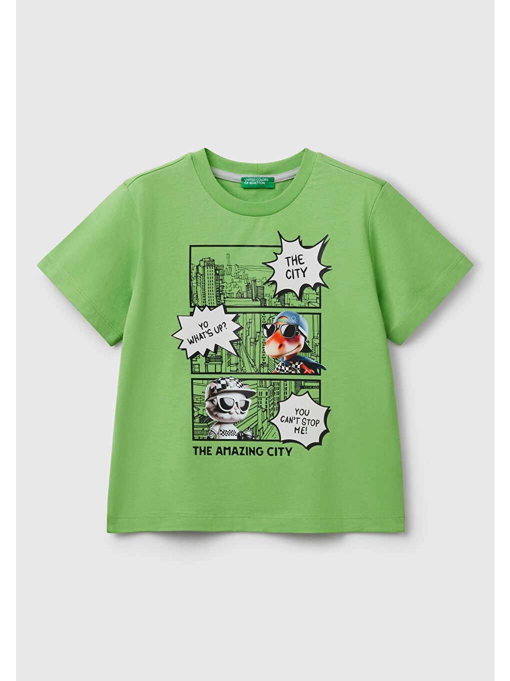 Erkek Çocuk Fıstık Yeşili Fotoğraf Baskılı Bisiklet Yaka Tişört