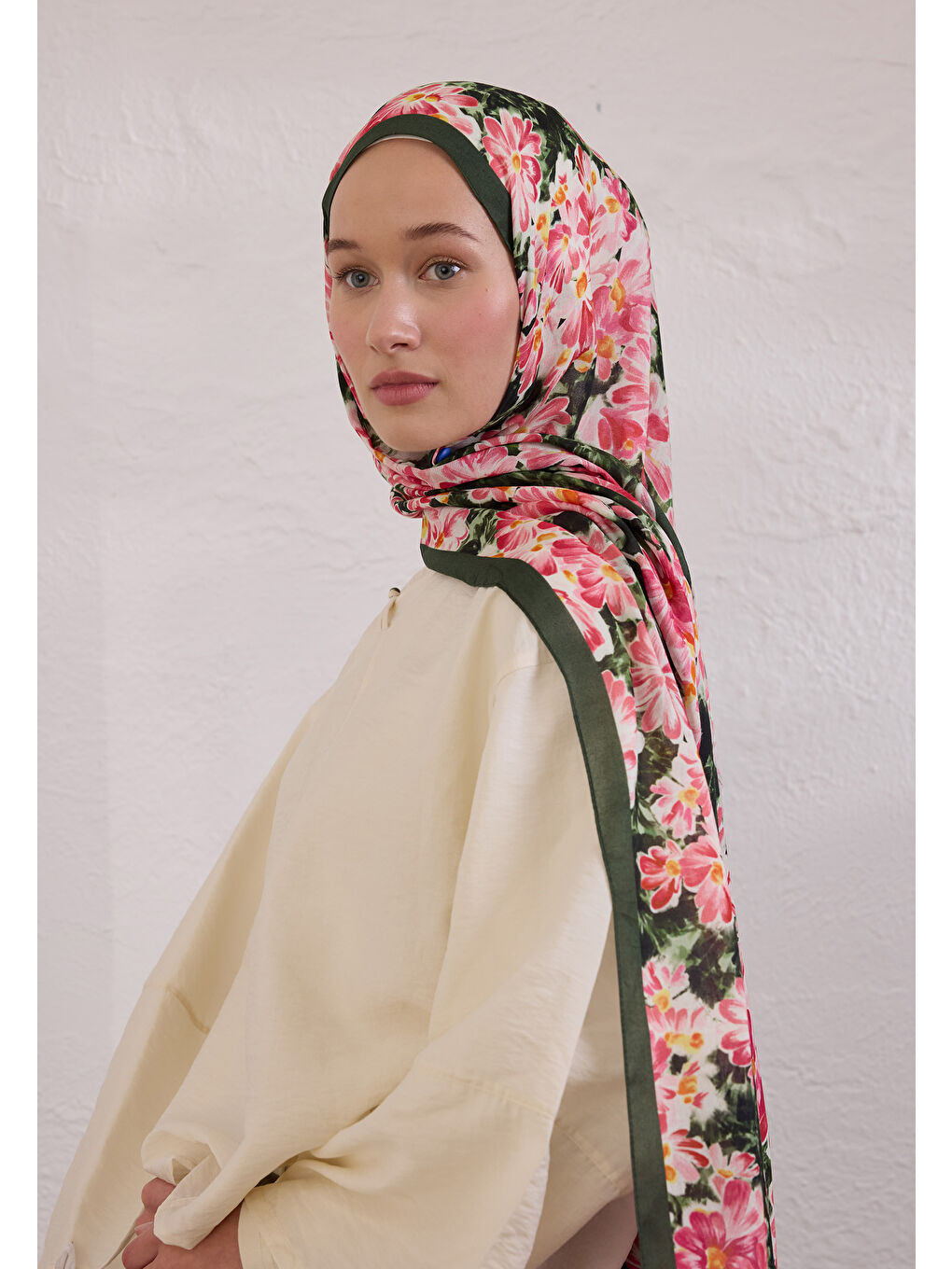 Karışık Cherry Blossom Desen Rami Şal Kaktüs-2