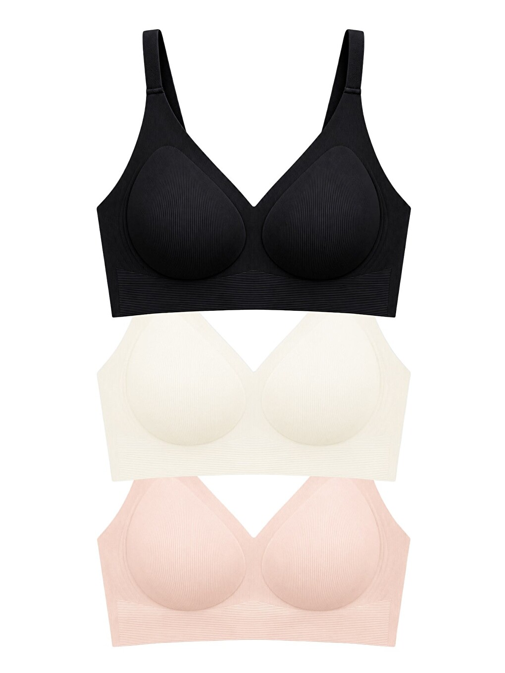 Karışık Seamless Bra - Velora | Lazer Kesim Balensiz Rib Dokulu Dikişsiz Kadın Sütyen 3'lü Paket-2