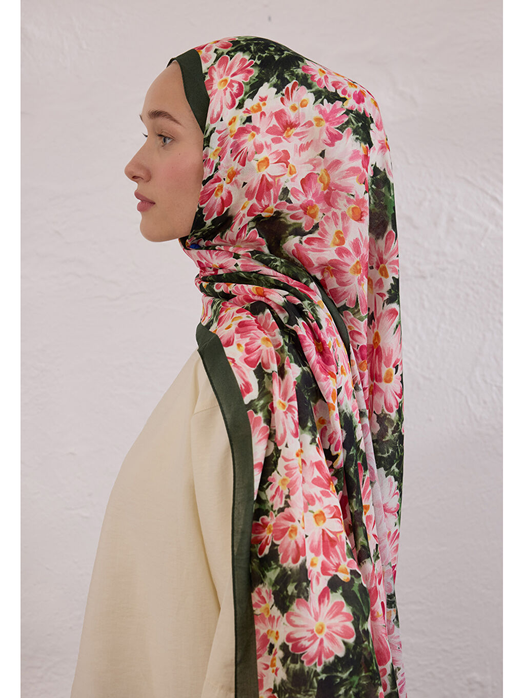 Karışık Cherry Blossom Desen Rami Şal Kaktüs-3