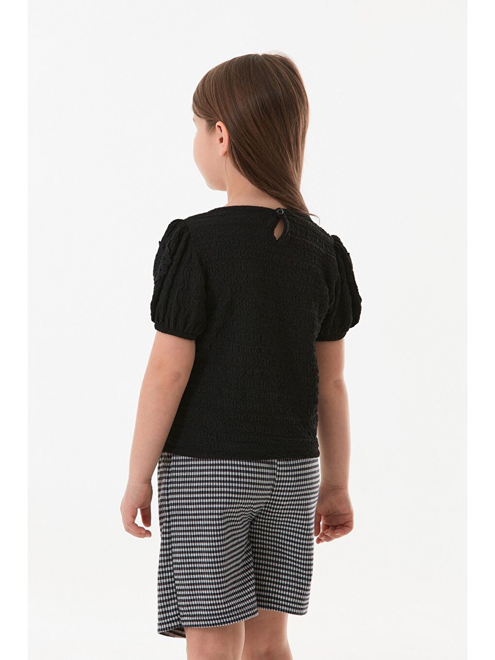 Siyah Beli Güpürlü Balon Kol Kız Çocuk Bluz-2