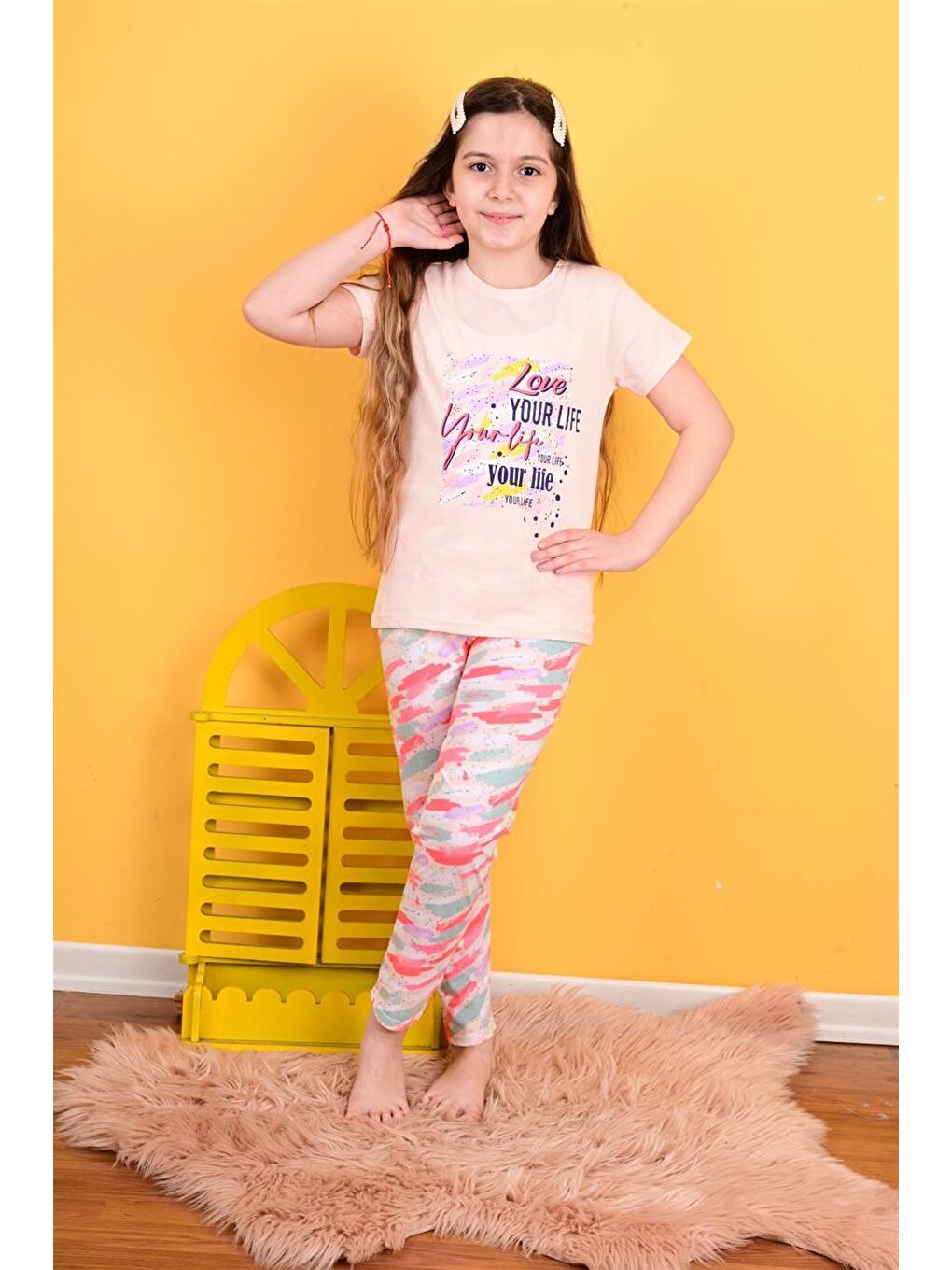 Pembe Kız Çocuk Kısa Kollu Pijama Takımı Your Life Somoın